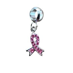 Pink Breast Cancer Awareness Ribbon Rhinestone Charm